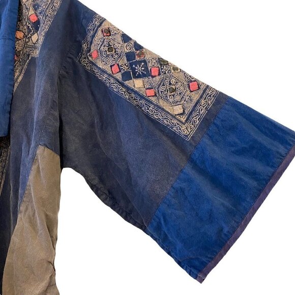 Magnolia Pearl Women’s Patch Cardigan Jacket Coat Blue Art Boho 3/4 Sleeve - Picture 5 of 12